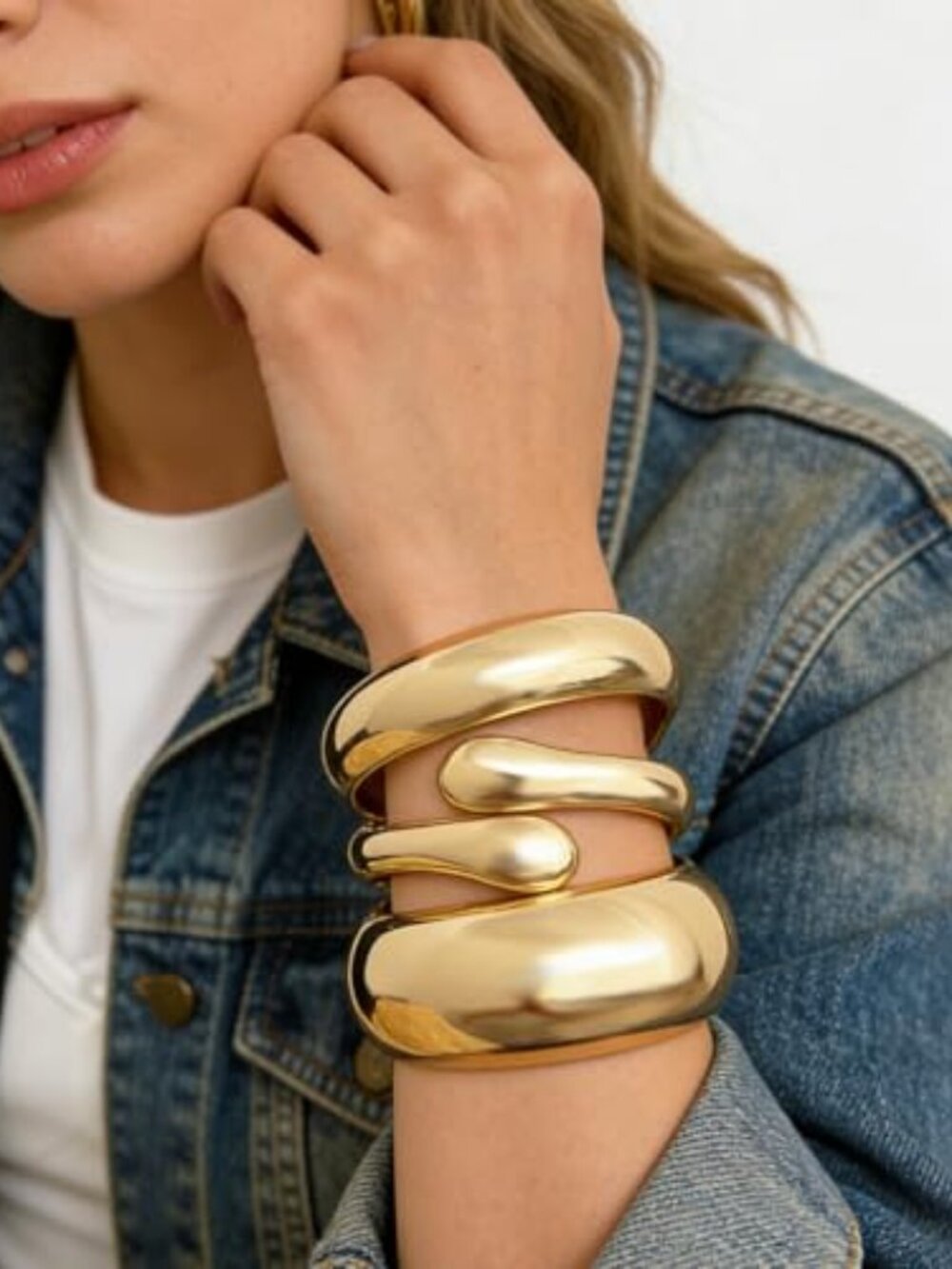 New - Chunky Gold Bangle Bracelets for Women, Dainty 14k Gold Plated Big